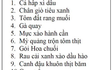 Thực Đơn Ăn Tối Du Thuyền Sông Hàn Đà Nẵng